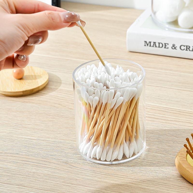 Bamboo Acrylic Qtip Holders Bathroom Storage for Cotton Balls, Swabs, Pads, Floss