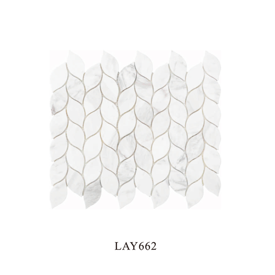 Мозаика из белого мрамора Каррара в форме листа