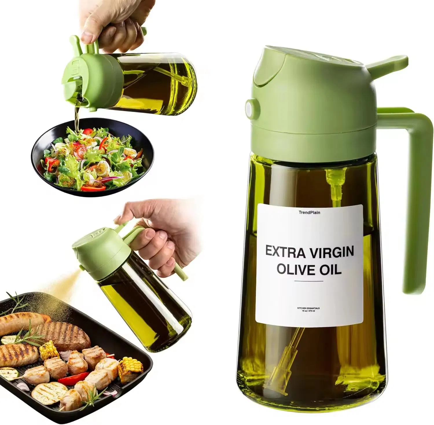 Better Quality Dark Glass Color 16oz Kitchen Cooking Manual Maiden Oil Sprayer 2 in 1 Olive Oil Dispenser with Oil Brush