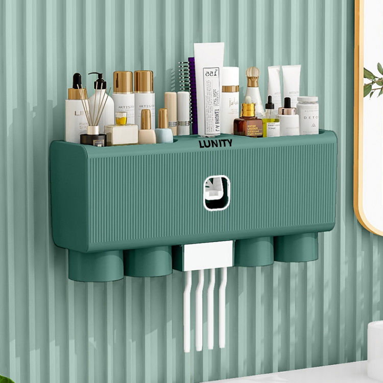 Toothpaste Dispenser Auto Pump Rolling Squeezer Kit Toothbrush Storage Rack Holder