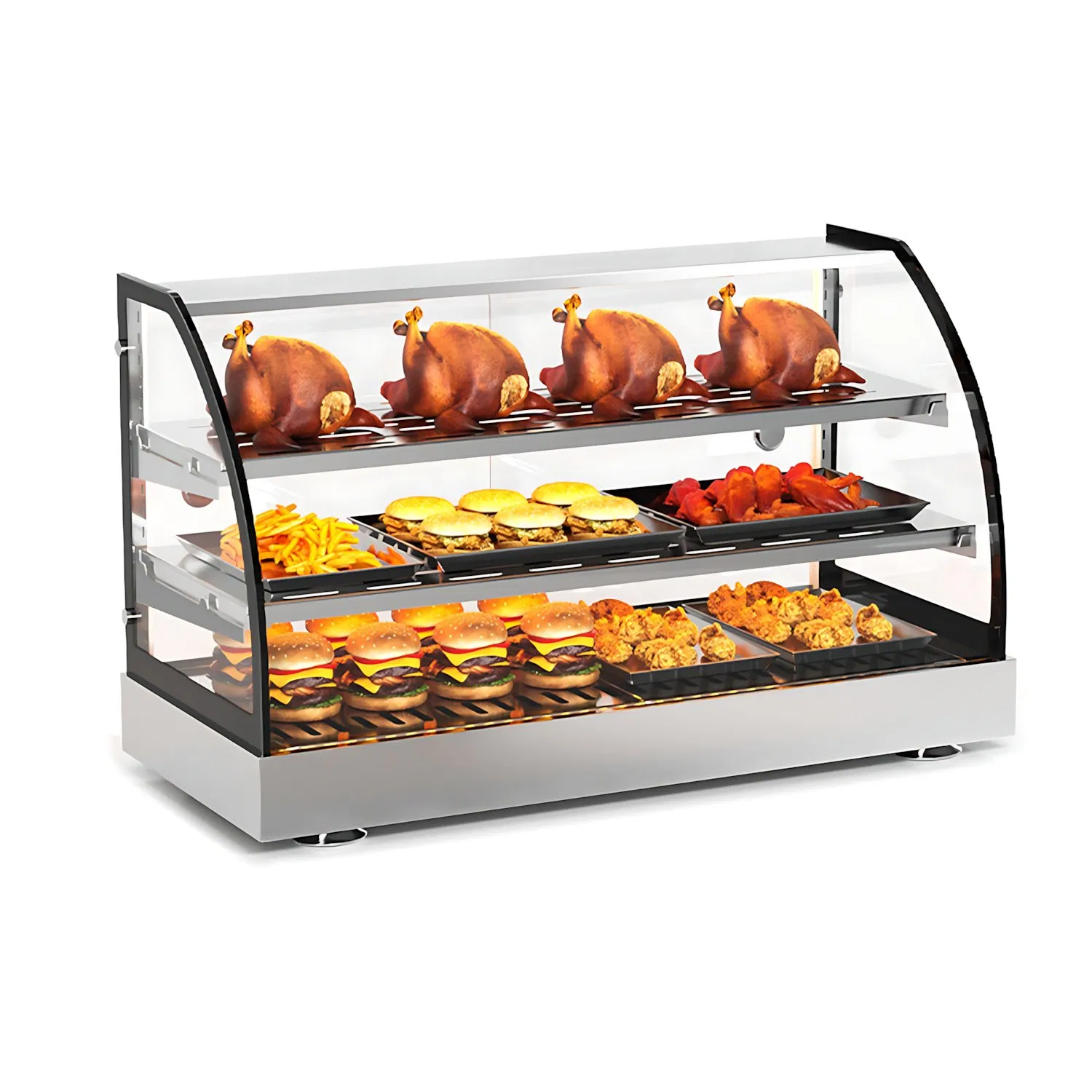 Modern Curved Glass Food Warmer Display Cabinet with Sleek Design for Buffet and Restaurant Use