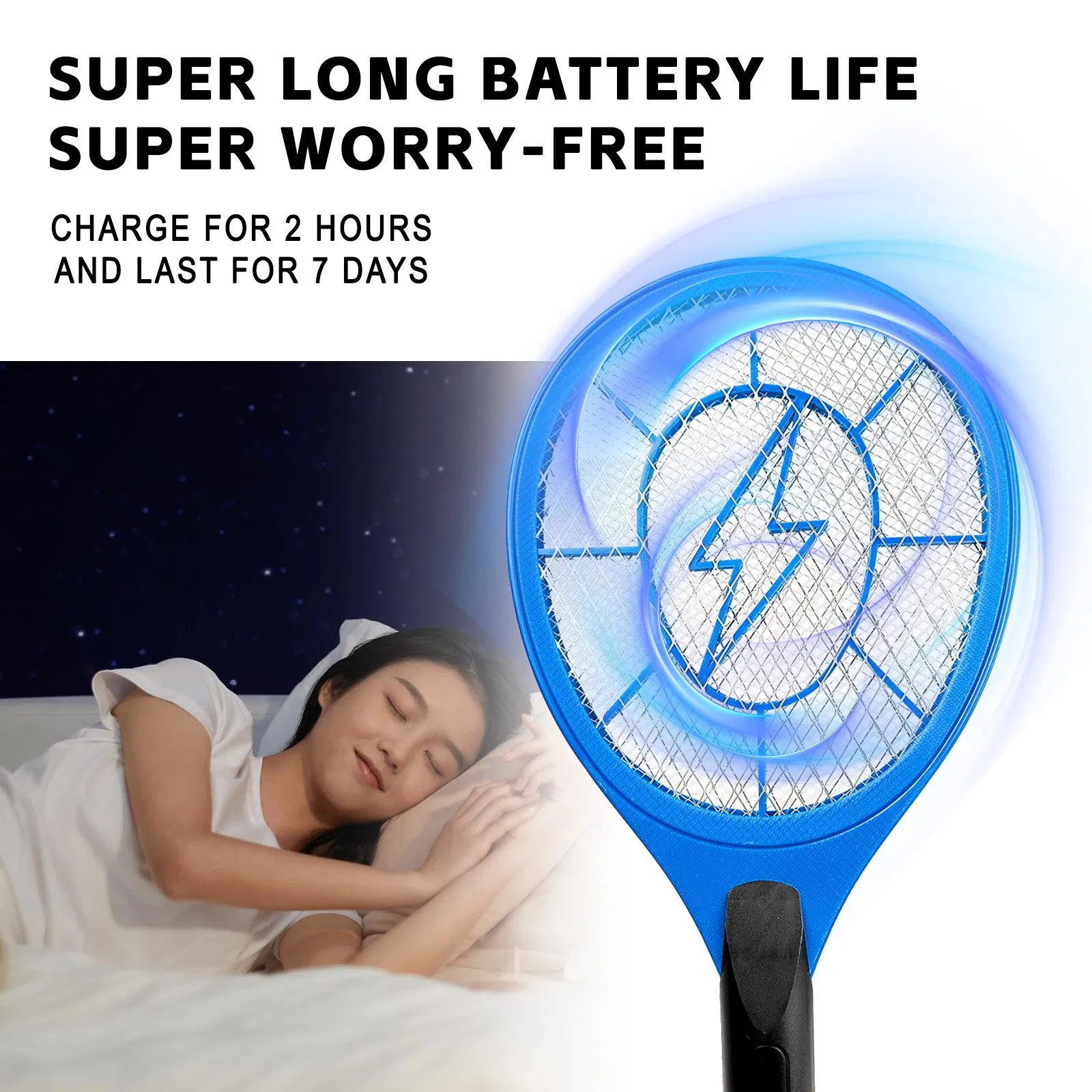 Electric Fly Swatter Handheld Bug Zapper Fly Swatter Mosquito Killer Attractant LED