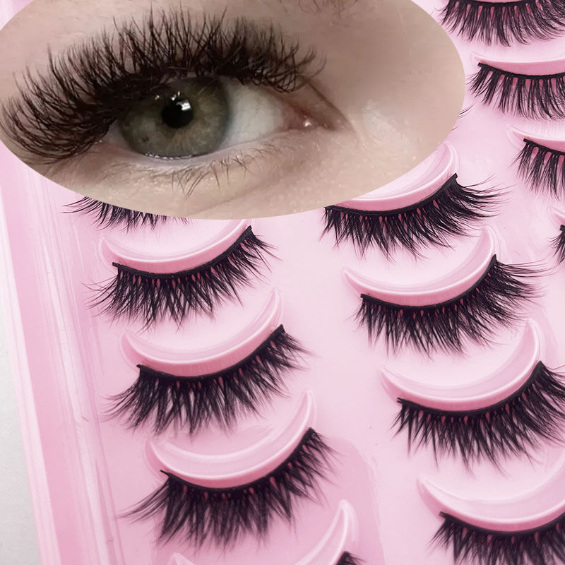 Wispy Fluffy False Eyelashes Made From Faux Mink, Cat-Eye Lashes, Soft and Reusable Strip Lashes