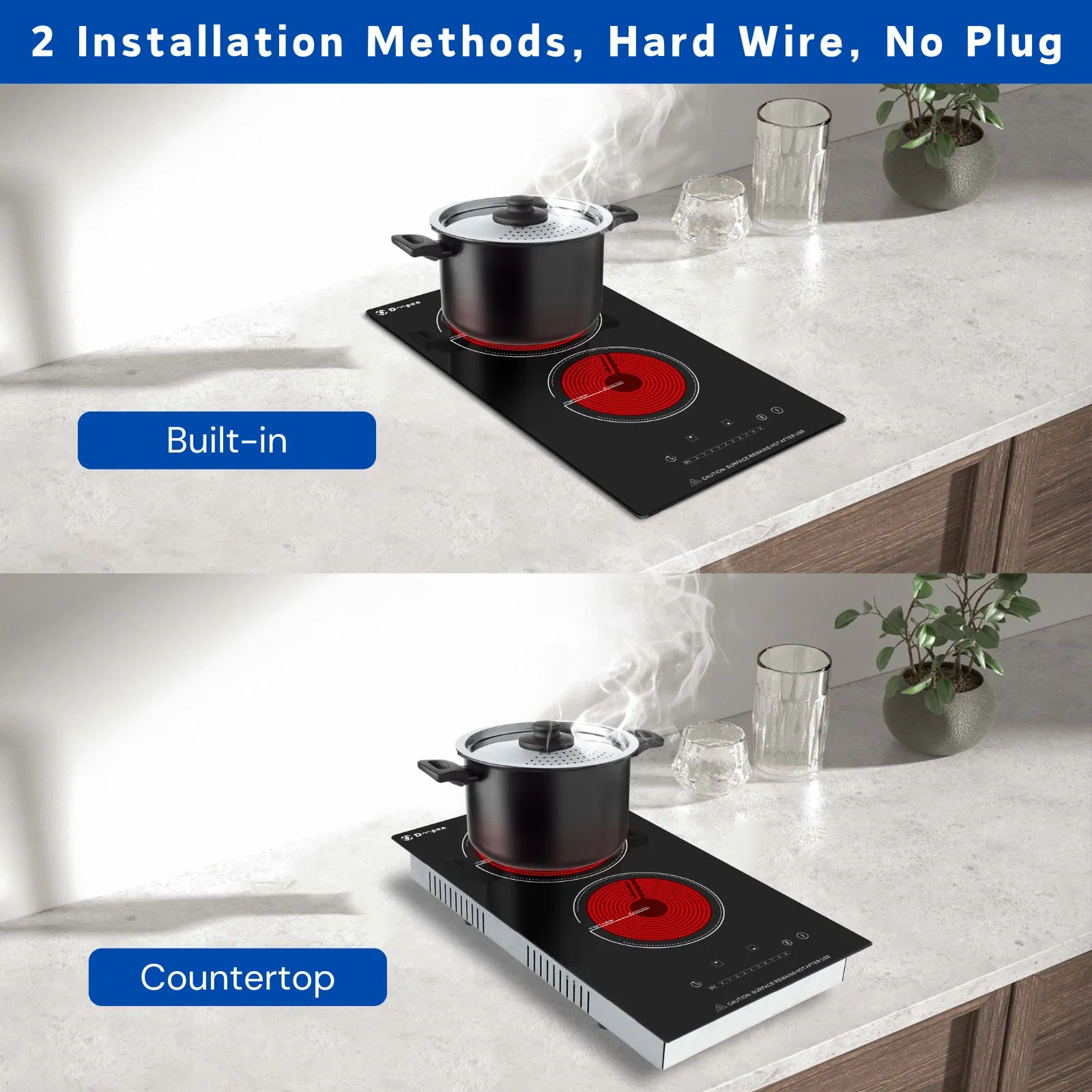 Electric Cooktop 2 Burner Built-in Infrared Cooker 3000W Ceramic Cooktop