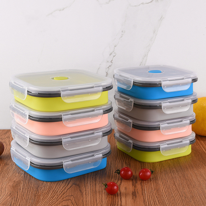 Folding Lunch Box, Folding Silicone Lunch Box, Microwave Bento Box, Portable Plastic Lunch Box, Fresh-Keeping Box, Outdoor Lunch Box