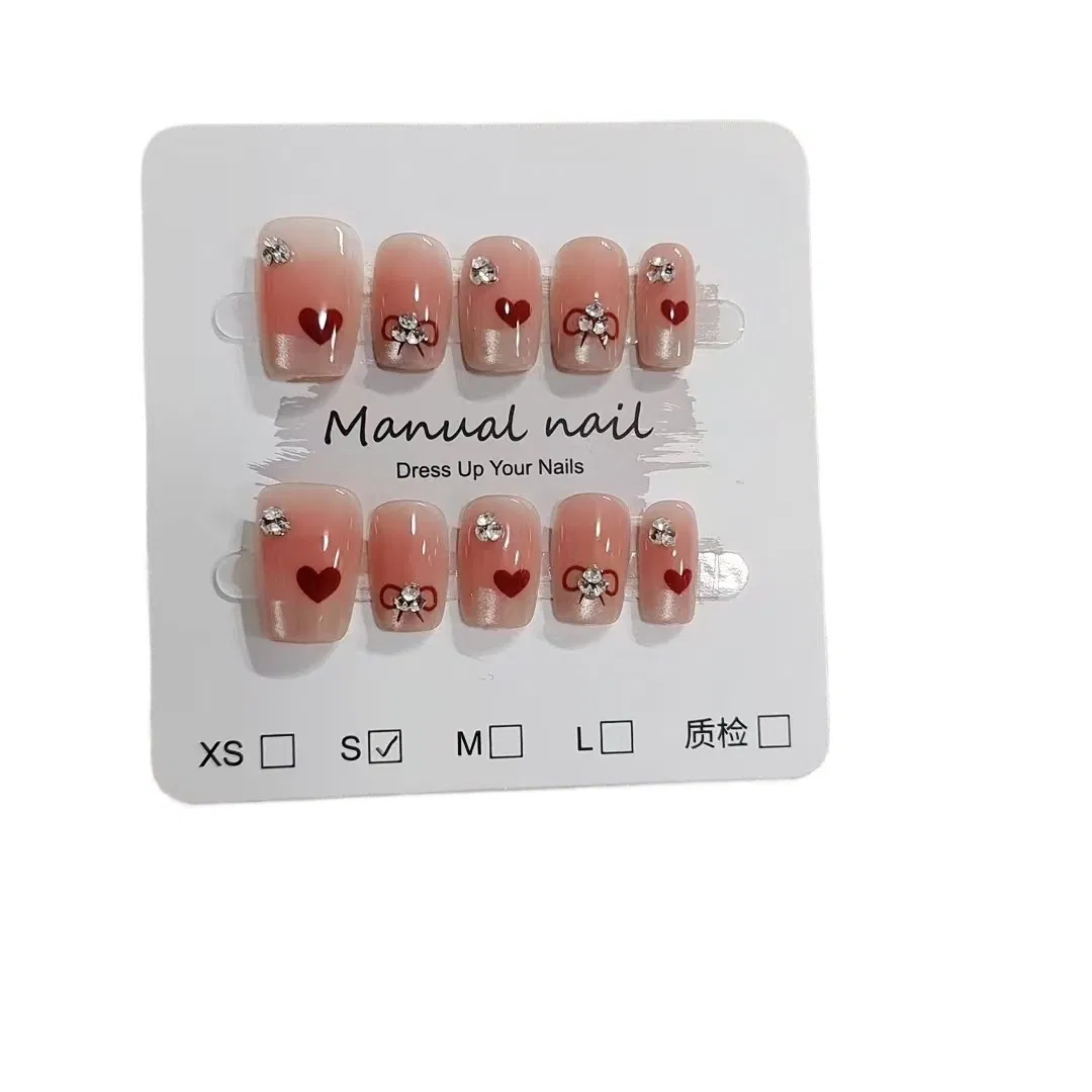 Wearing 10 Pieces of Handmade Sweet Crystal French White Fake Nails