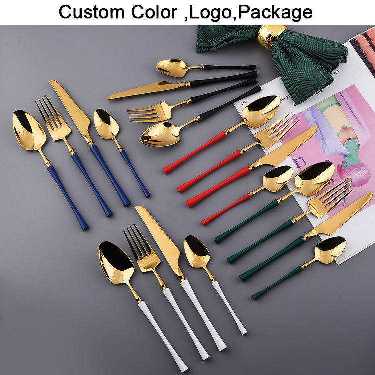 Small Waist Design Handle Wedding Custom Birthday Party Cutlery Set Black Golden Restaurant Plastic Custom Cutlery Set