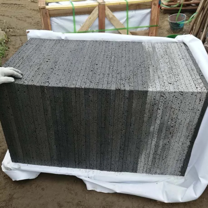 Honed Dark Grey/Black Basalt with Holes for Flooring Tiles, Basalt Tiles