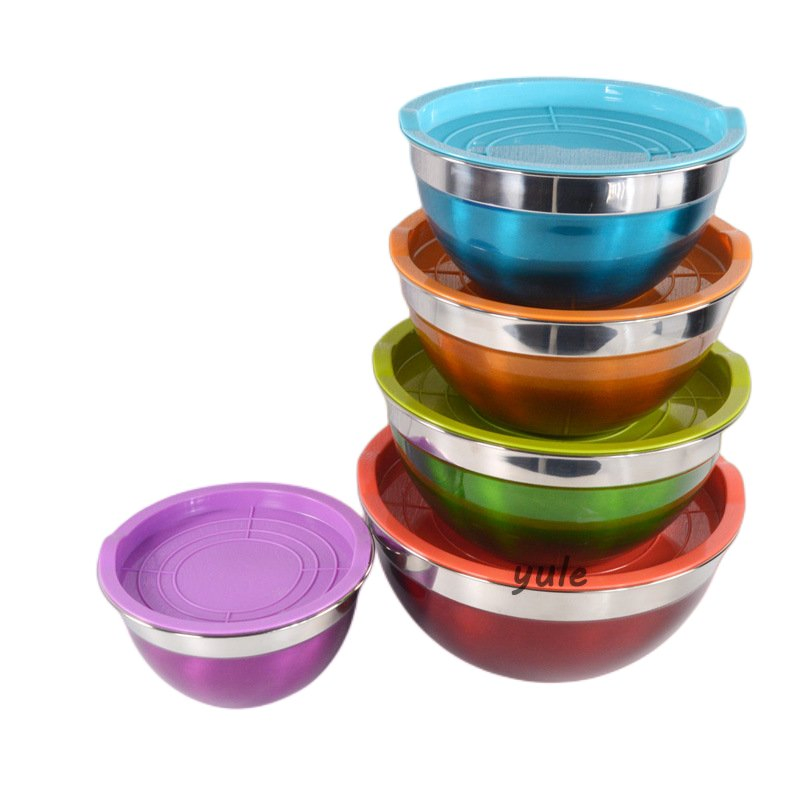 High Quality Home Kitchen Colorful Stainless Steel Mixing Bowls with Lid