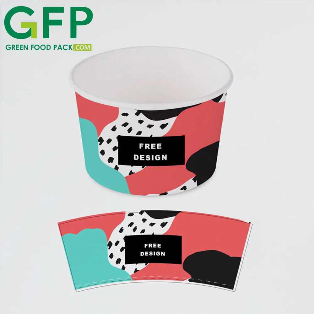 Factory Custom Printed Food Grade Food Packaging Paper Ice Cream Cup Disposable Oil Proof Take Away Packaging Paper Cup with Lid