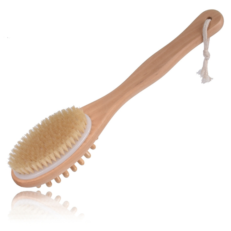 Dry Brushing Body Two Sides Brush Long Handle Double Side Wooden Shower Massage Dry Body Bath Brush