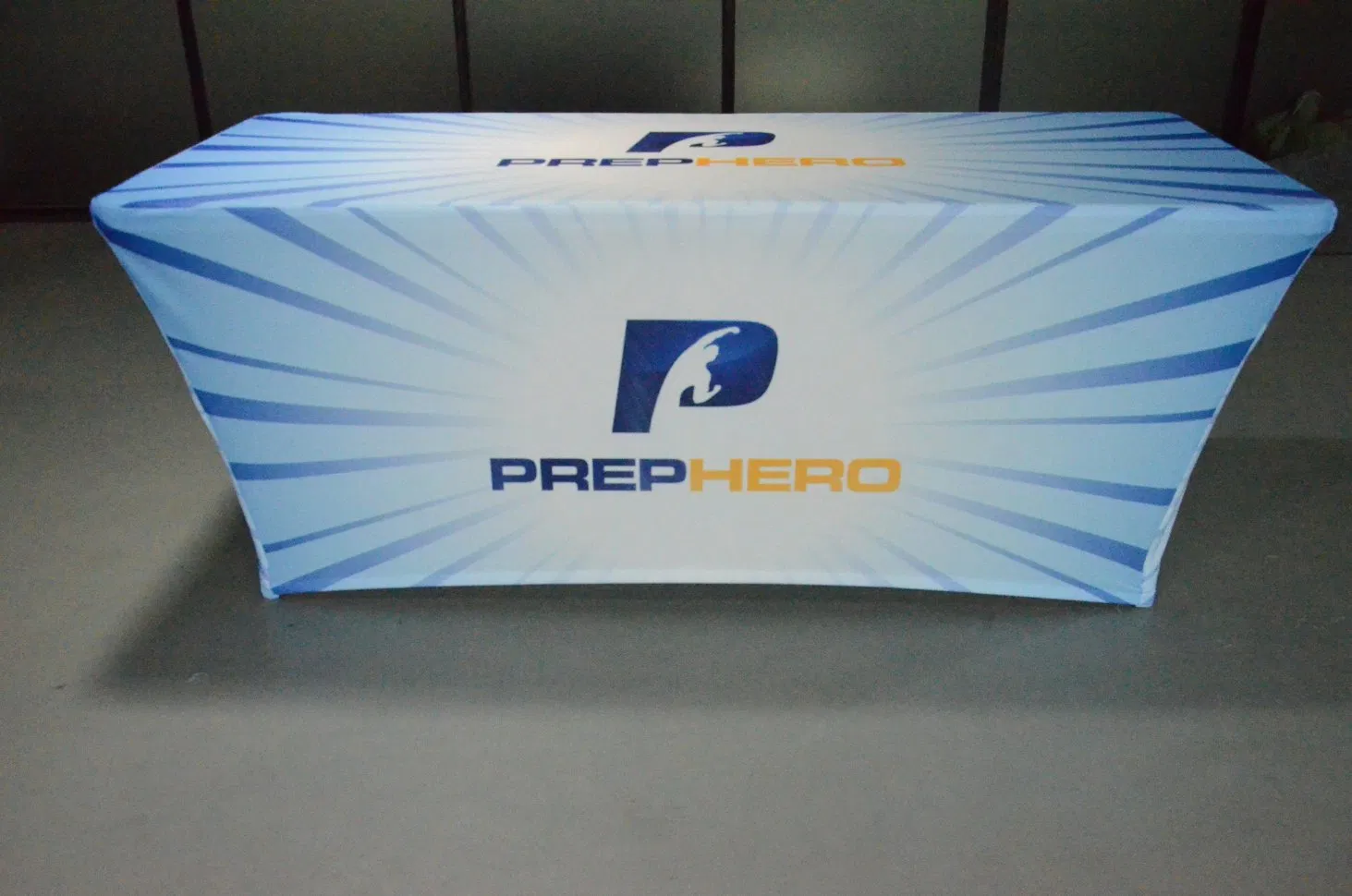 6FT 8FT Custom Fabric Polyester Advertising Printed Loose Table Throw Exhibition Spandex Stretch Table Cloth Trade Show Fitted Table Cover for Event