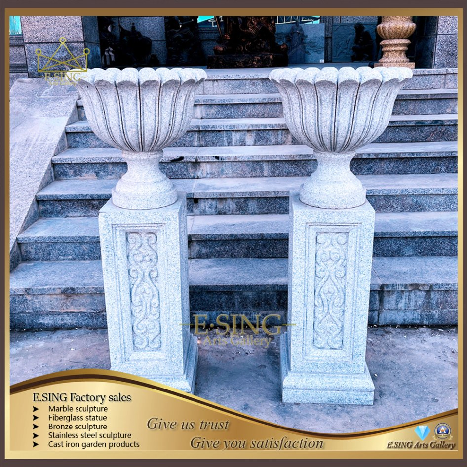 Outdoor Decorative Granite Modern Marbling Cylinder Flower Pot