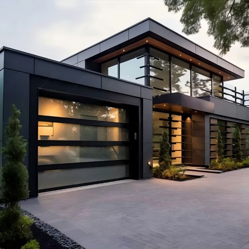 Low Price Residential Automatic Black Aluminum Benefit Glass Sectional Garage Door