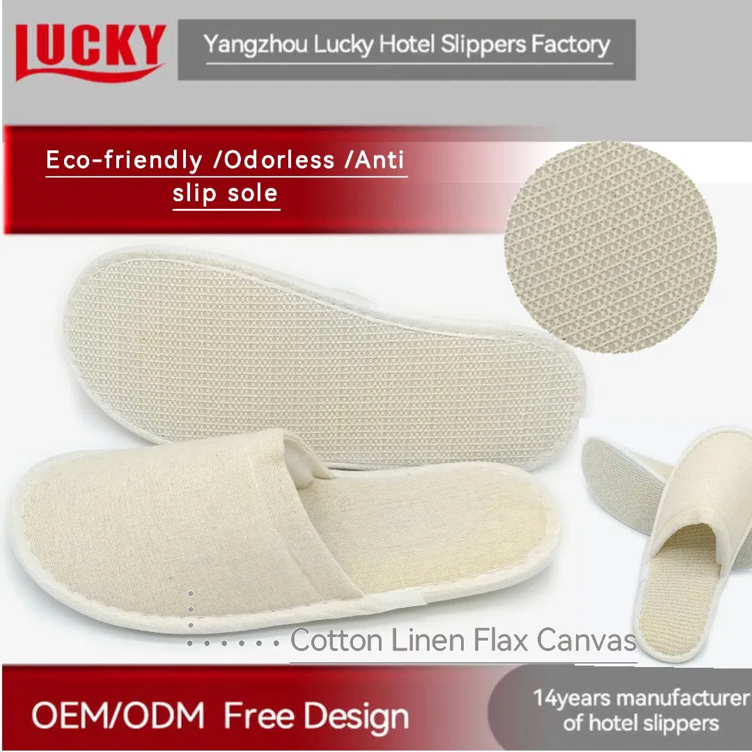 Custom Logo Luxury Non Slip Rubber Cartoon Pattern Linen Canvas Kids Canvas Fabric Guest SPA Disposable Closed Toe Slippers for Hotels