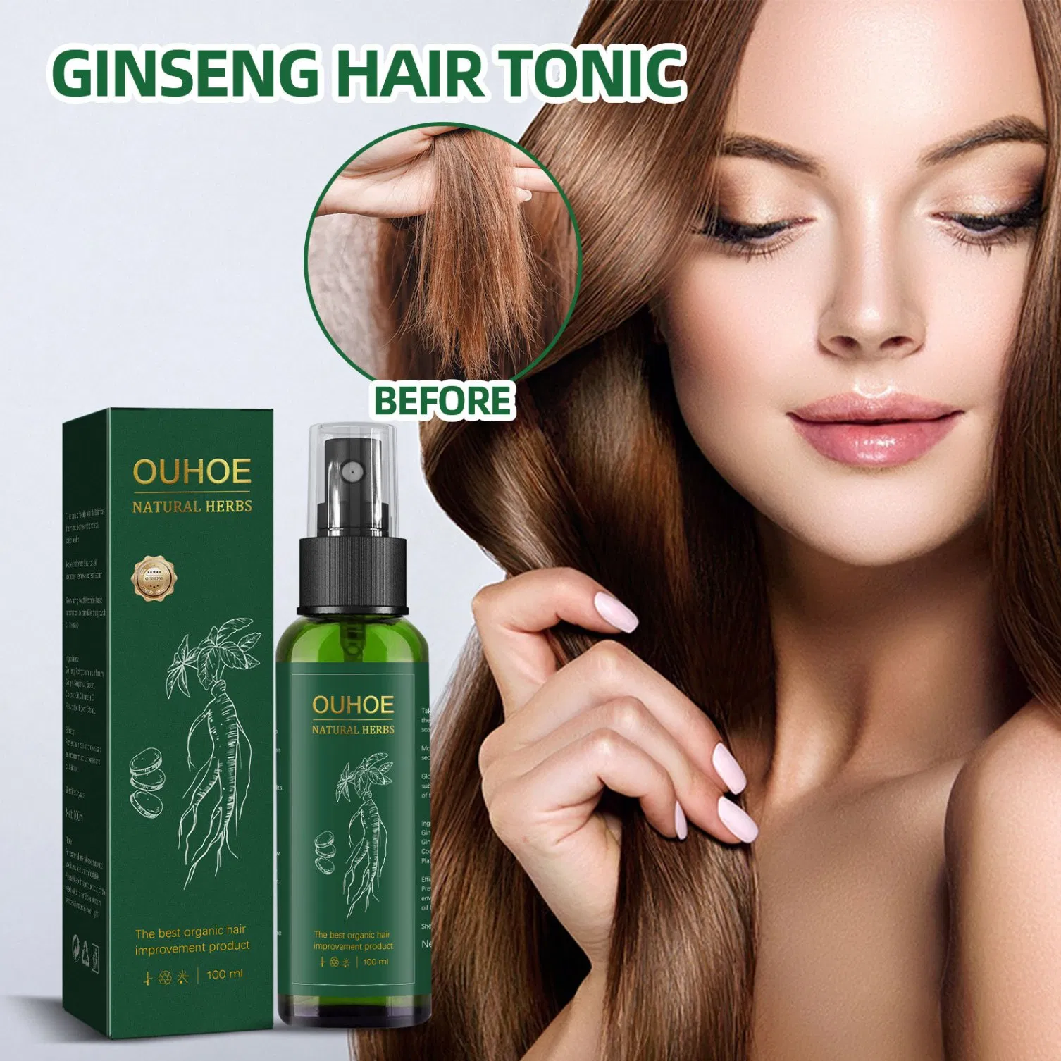 Wholesale Natural Herbals Ginseng Hair Tonic Liquid Hair Regrowth Anti Hairloss Serum Hair Growth Essential Oil Spray OEM