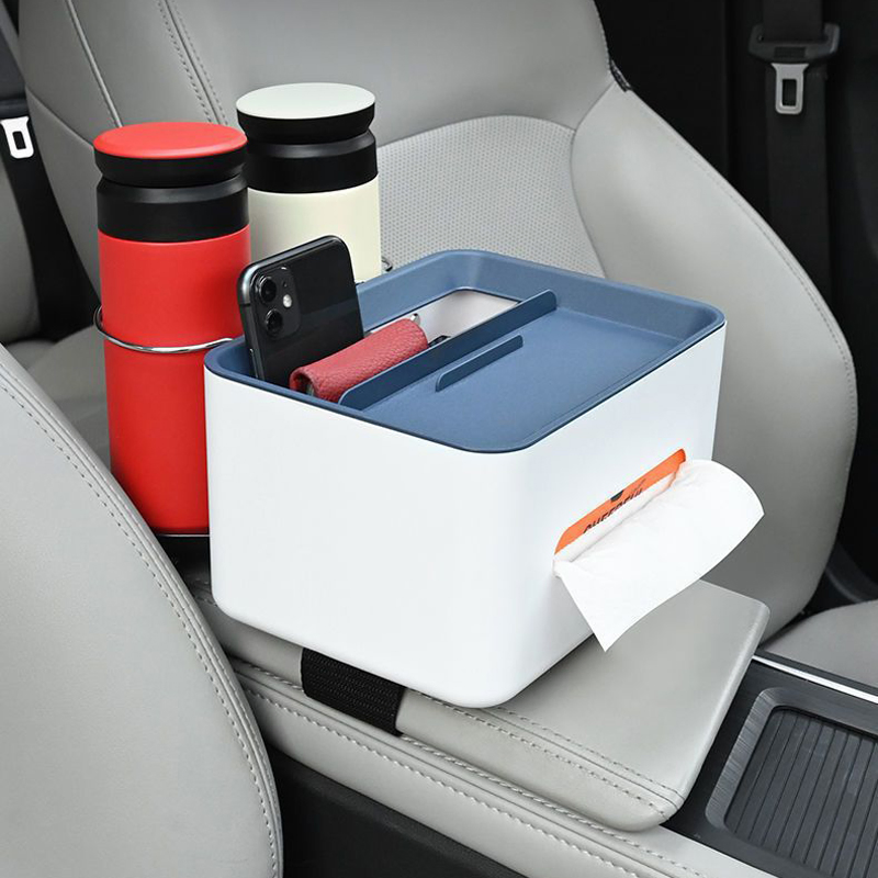 Car Mounted Tissue Box Double Cup Holders Tissue Box Car Armrest Box