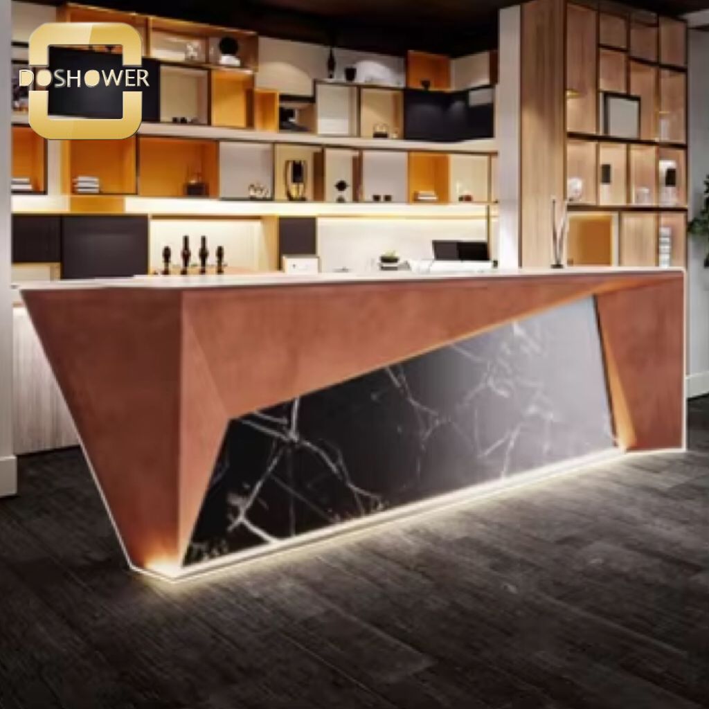 Стойка ресепшн для салона красоты черная с местом хранения