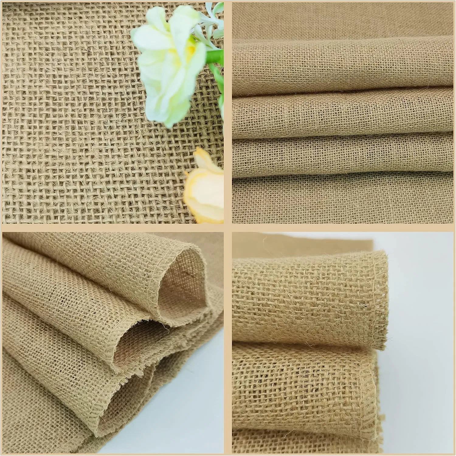 Natural Burlap Table Runners, 12 X 72 Inch Rustic Jute Table Runner and Placemats Bulk