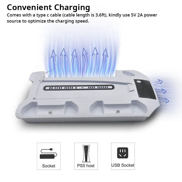 Sundi Multi-Functional Stand Game Controller Charger Station Dual Charging Dock with Cooling Fan for PS5