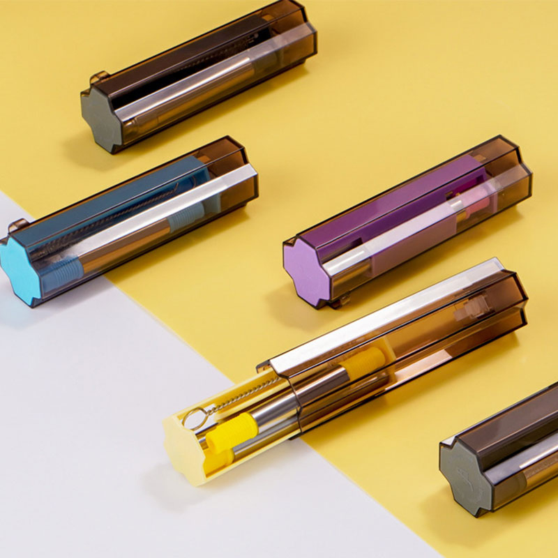 Non-Disposable Silicone and Stainless Steel Collapsible Drinking Straw Set