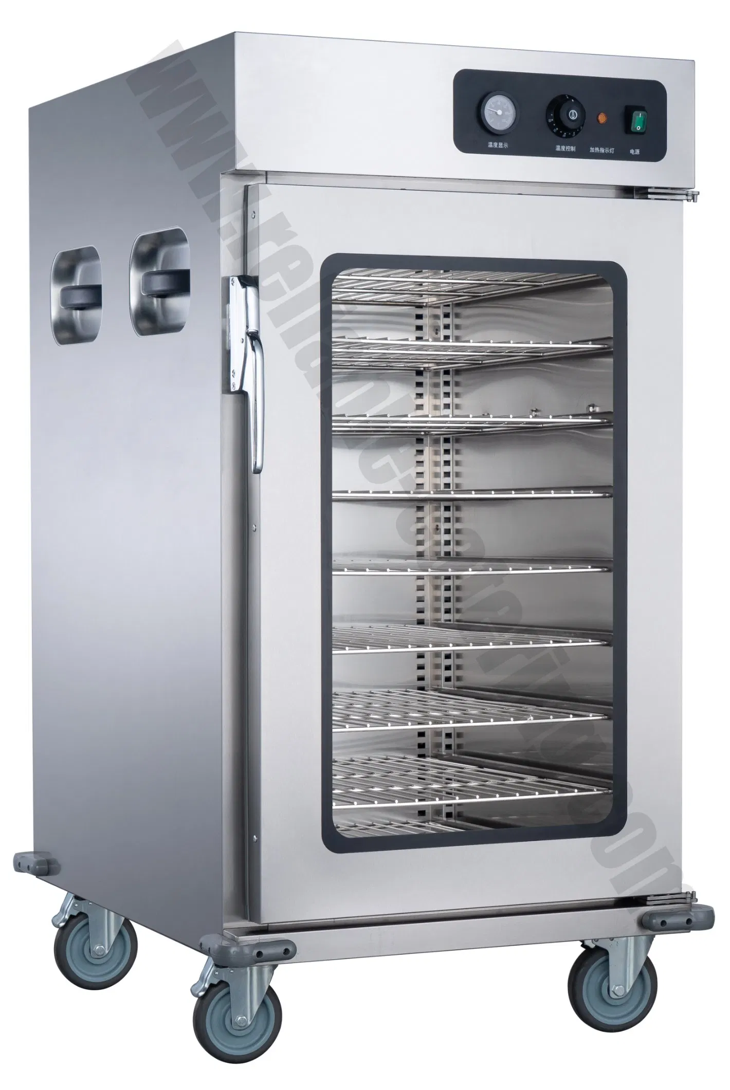 Insulated Food Warmer Cart with Electric 4 Adjustable Shelves, Glass Display Lid & Locking Wheels for Event Catering