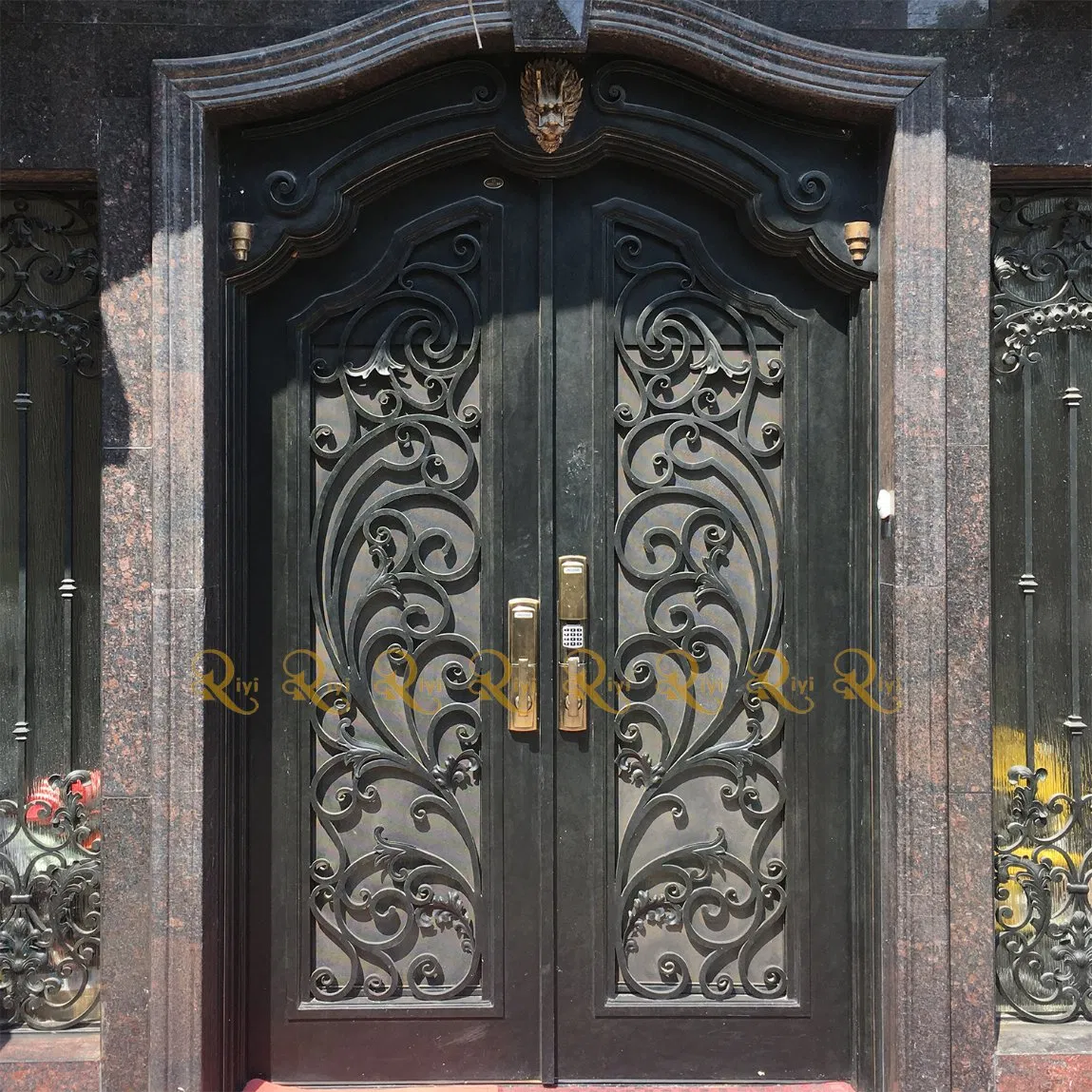 Wrought Iron Door and Glass Entrance Steel Doors Design