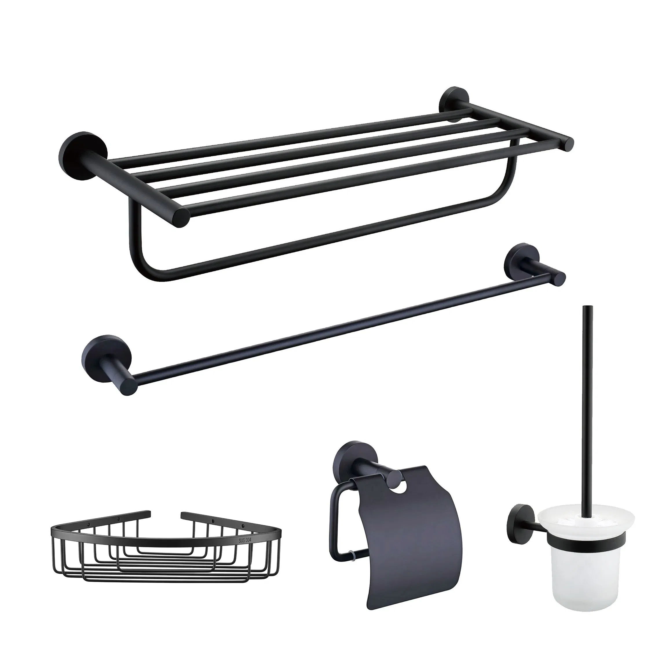 Towel Bar, Shelf, Toilet Paper Holder, Robe Hook, Soap Dish 5 Piece 304 Stainless Steel Chrome Bathroom Accessories Set