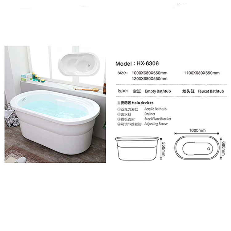 Luxury Modern Acrylic Freestanding Bathtub European Hotel-Style Adult-Size with Soaking Function and Drainer