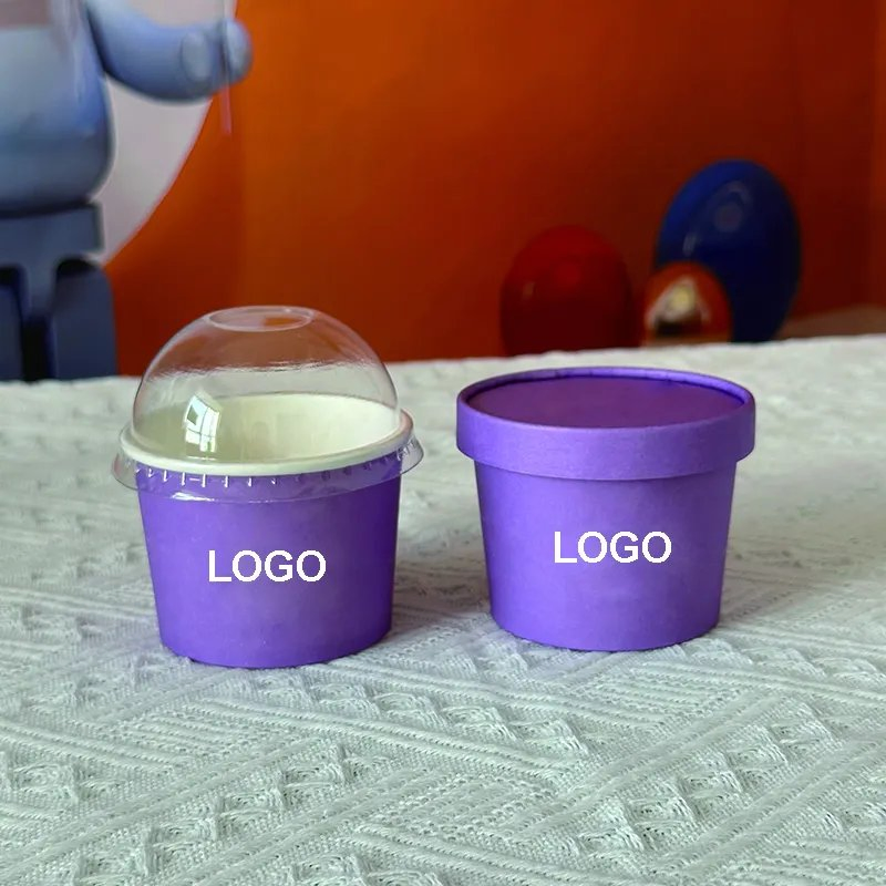 Custom Logo 5oz Double Wall Ice Cream Paper Cup/Bowl Lids Mini Dessert Container