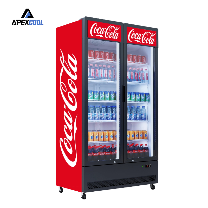 Commercial Double Door Display Cooler Beverage Cabinet Refrigerator