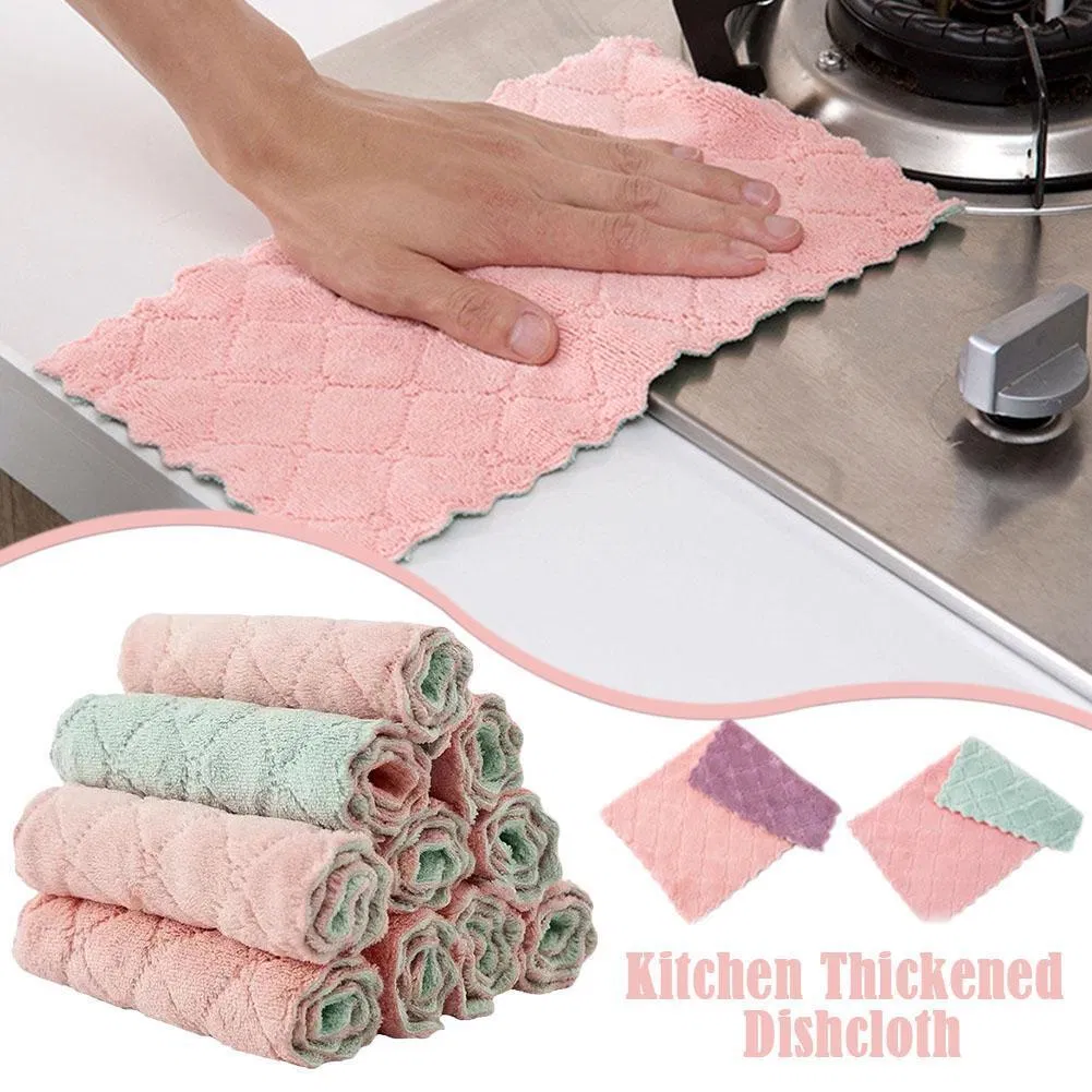 Absorbent Coral Fleece Microfiber Kitchen Dish Cloths Reusable Dish Cloth Towels