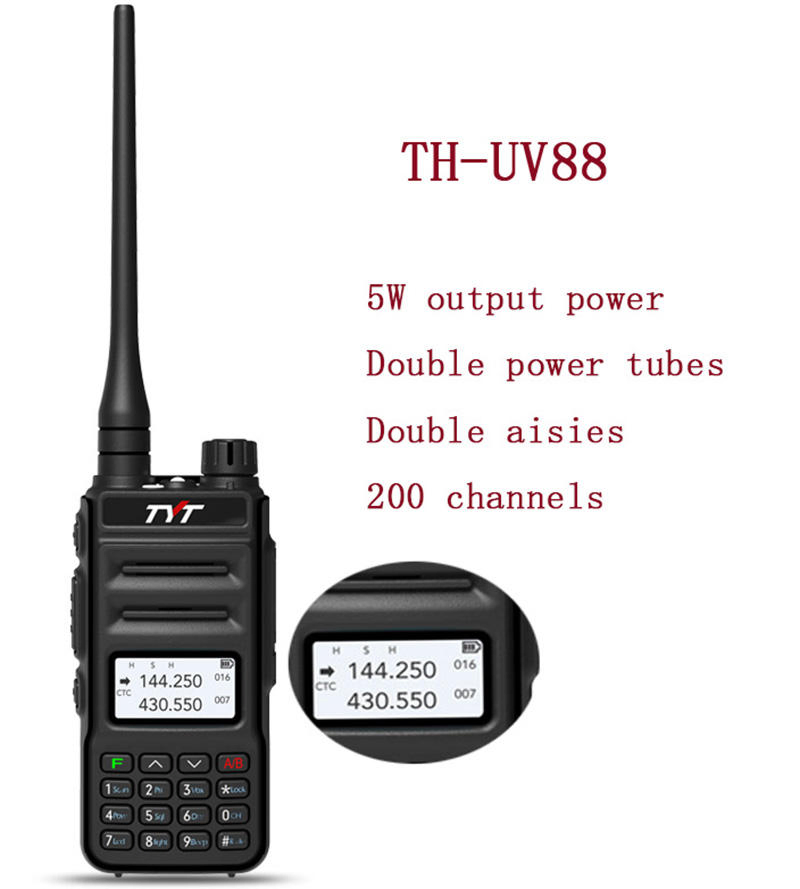 Dual Band Portable Walkie Talkie Tyt Hot Sale Th-UV88 Ham Radio 5W FM Radio with Dtmf and Scrambler Function