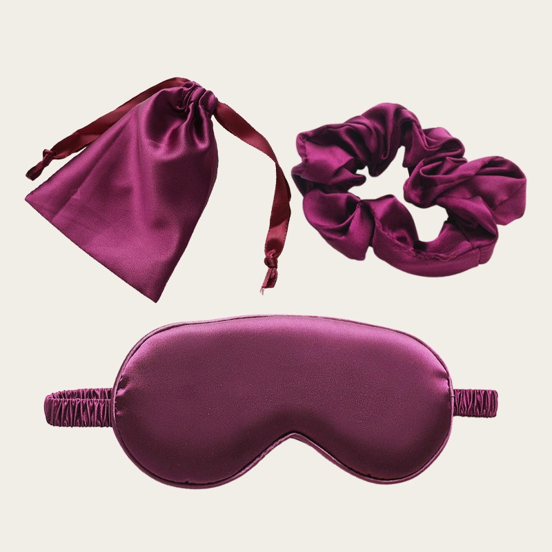 Silky Satin Silk Beauty Sleep Set|Soft Sleeping Eye Mask with Hair Scrunchie Headband Pouch Gift