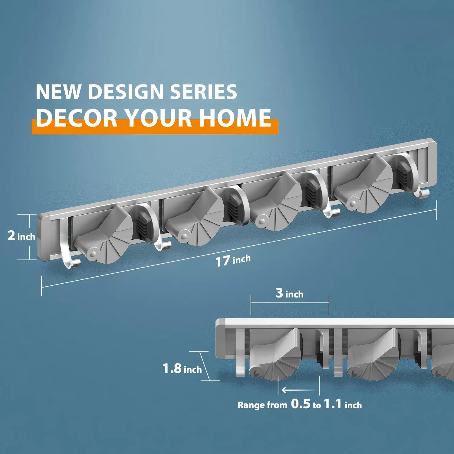 Mop Broom Holder Wall Mount Space Aluminum Pantry Organization and Storage Garden Kitchen Tool Organizer Wall Hanger