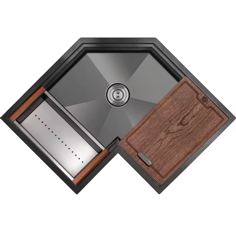Corner Sink Stainless Steel Sink Handmade PVD Nano Black China Wholesale