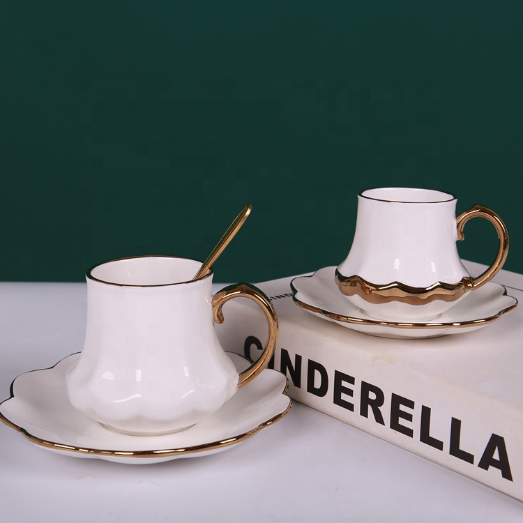 Wholesale Black Gold Modern Style Ceramic Tea Coffee Cup and Saucer