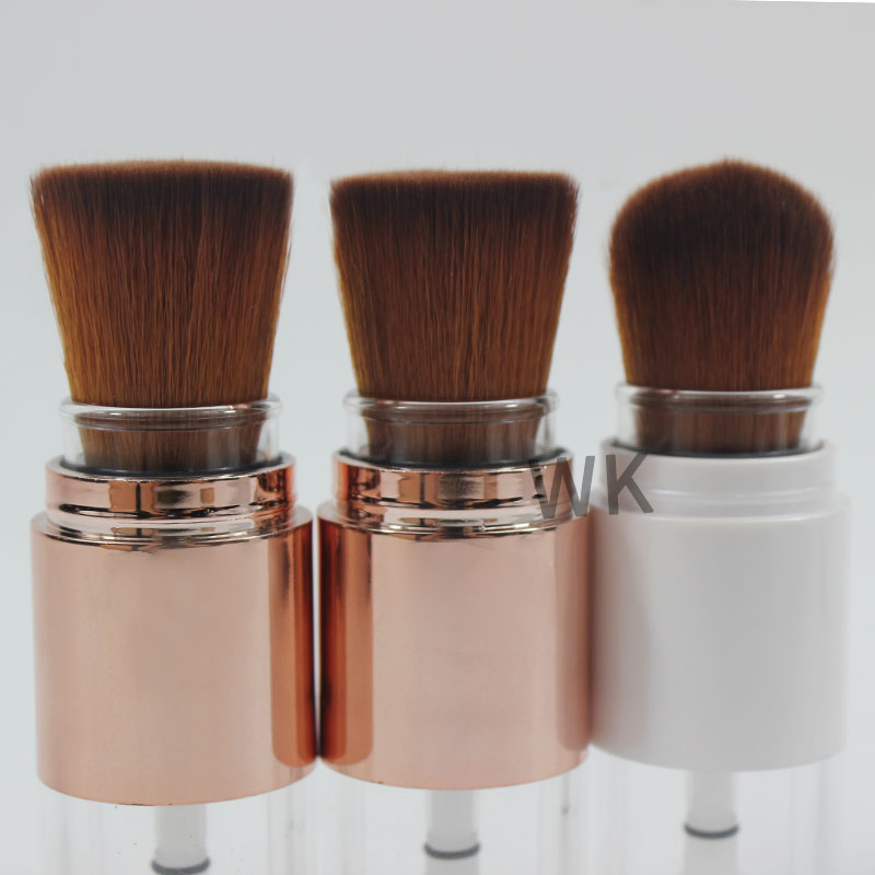 Vegan Synthetic Hair Flat Heel Retractable Refillable Makeup Powder Brush Cosmetic Loose Powder Container with Brush