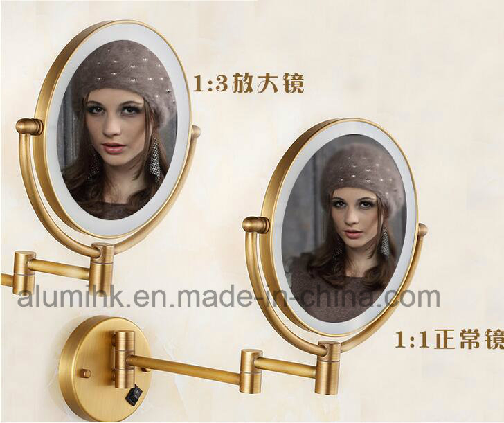 Hotel Bath Wall Mounted LED Light Round Magnifying Mirror 3X Bronze