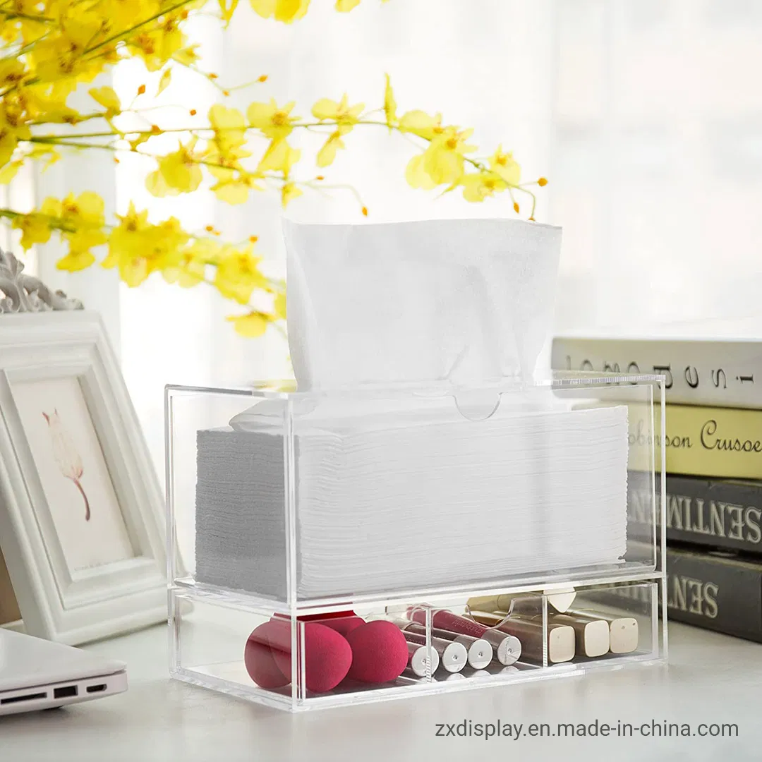 Clear Paper Towels Dispenser Acrylic Tissue Boxes with Storage Drawer