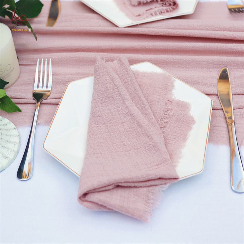 Pink White Party Tea Hotel Restaurant Dinner Wholesale High Quality Personalised Cloth Plain Raw Edge 100% Cotton Gauze Napkins