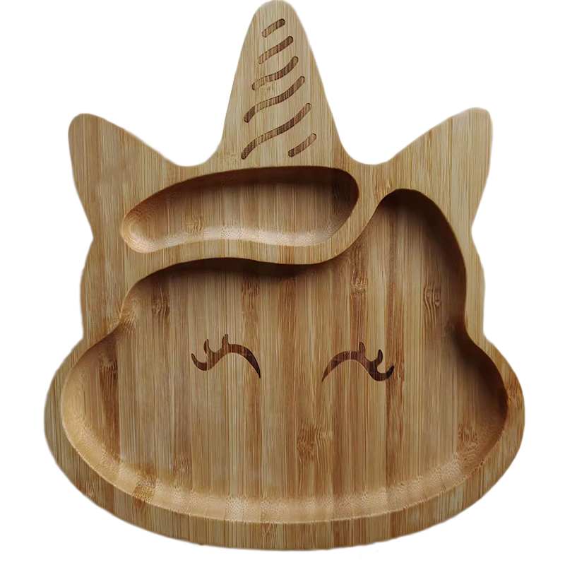 Children Kids Baby Cartoon Animal Figure Rabbit Unicon Car Bamboo Feeding Plate Bowl Spoon Fork