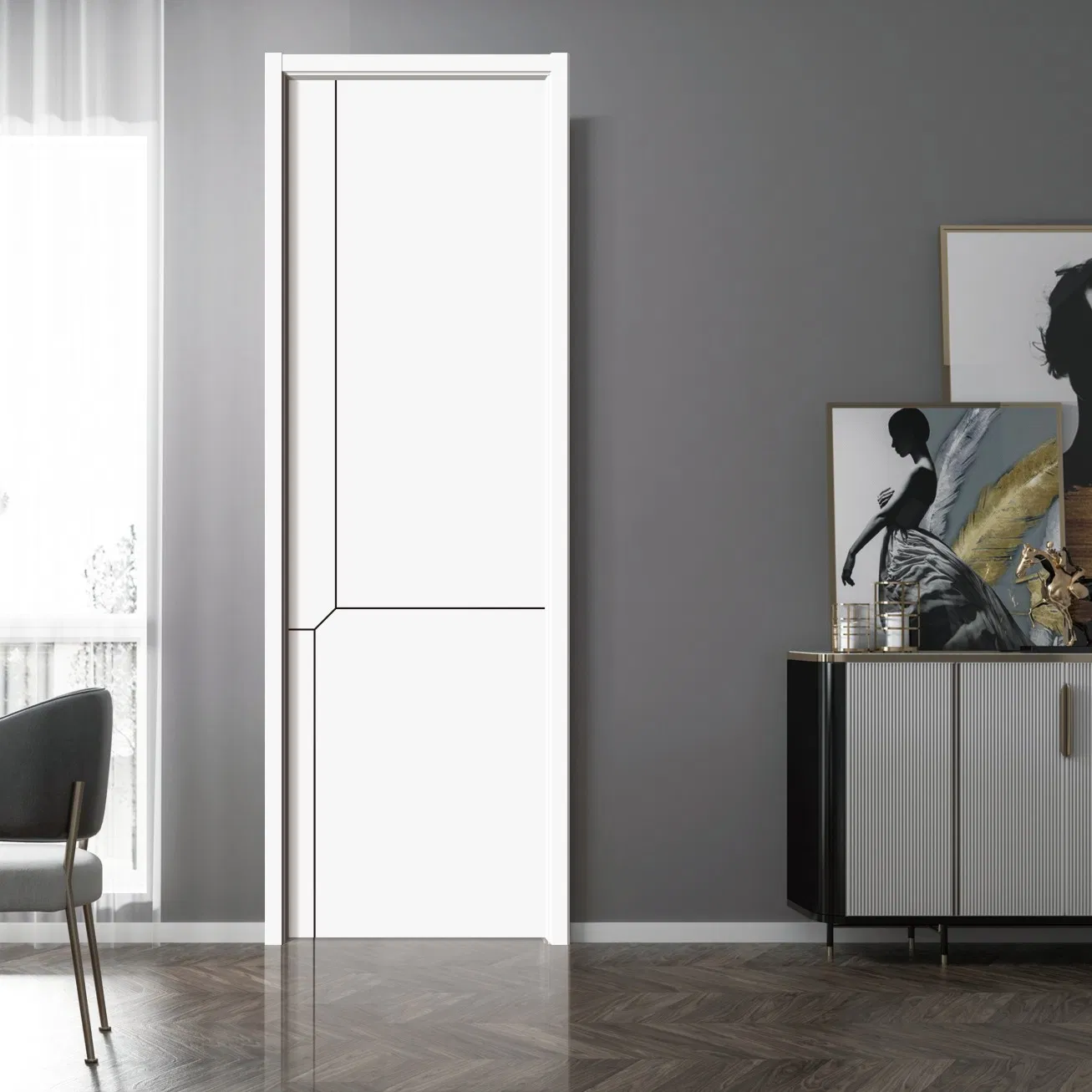 Apartment Use Wooden Interior Wood Security Door with Modern Style and Durability
