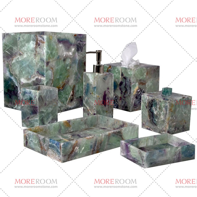 Pink Rose Quartz Bathroom Set / Set of Seven Pieces for Bathroom Decoration