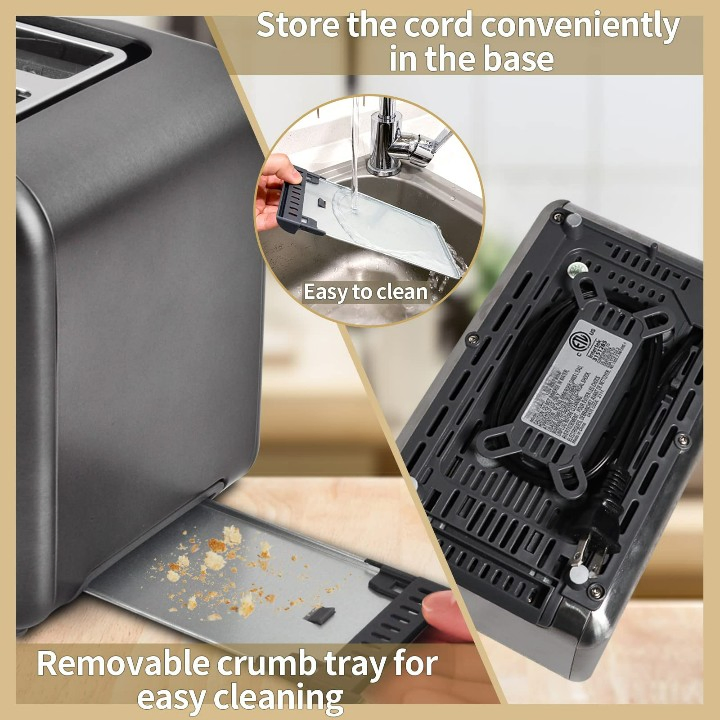 Factory Outlet 900W Wide Slots 2 Slice Stainless Steel Bread Toaster