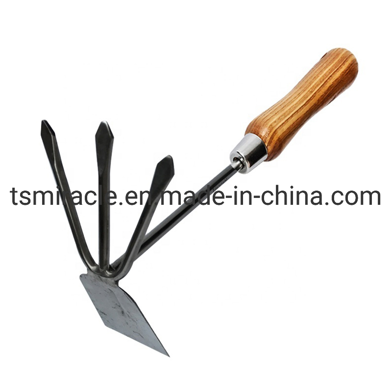 Multifunctional Wooden Handle Fork Hoe Garden Tool Rake Pickaxe Dual-Purpose Small Hoe