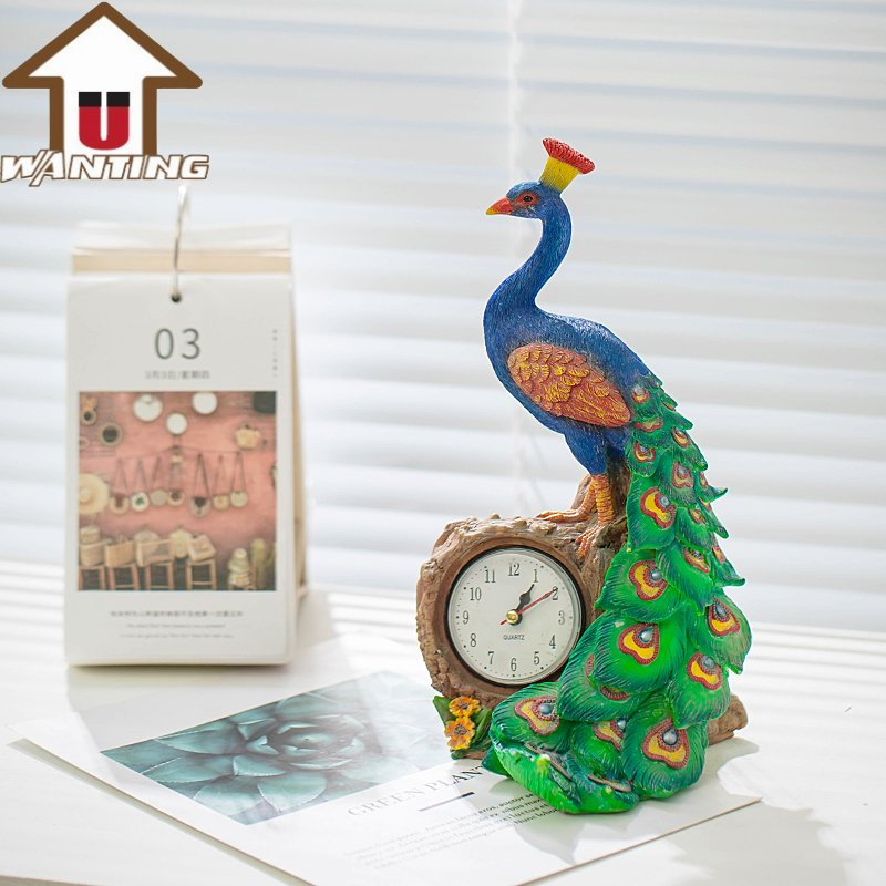 Peacock Custom Home Decor Wine Rack Ornament Desktop Clock Decoration Art Gift