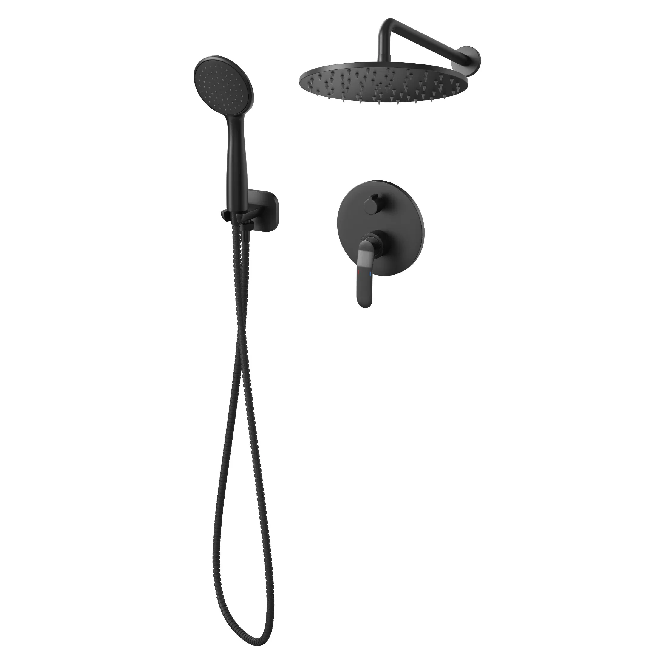 Смеситель для душа скрытого монтажа, черный, с дождевой лейкой