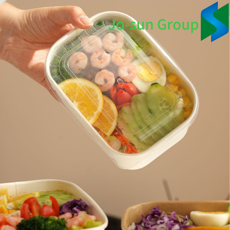 Free Sample Hot Sale Food Grade Disposable Takeaway Fast Food Container Kraft Paper Rectangular Bowl with Lid for Salad