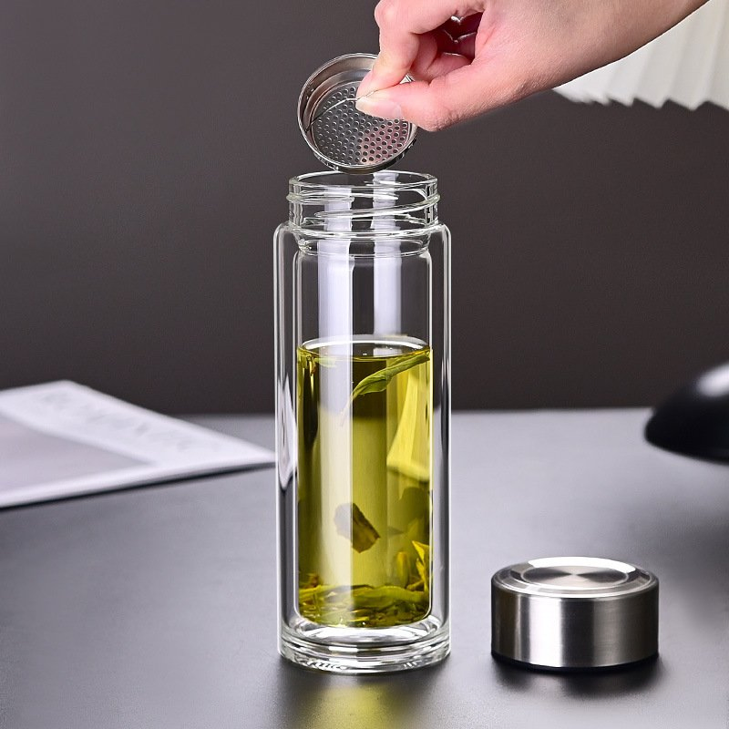 500ml Premium Double Wall High Borosilicate Glass Water Bottle Clear Glass Drinking Bottle